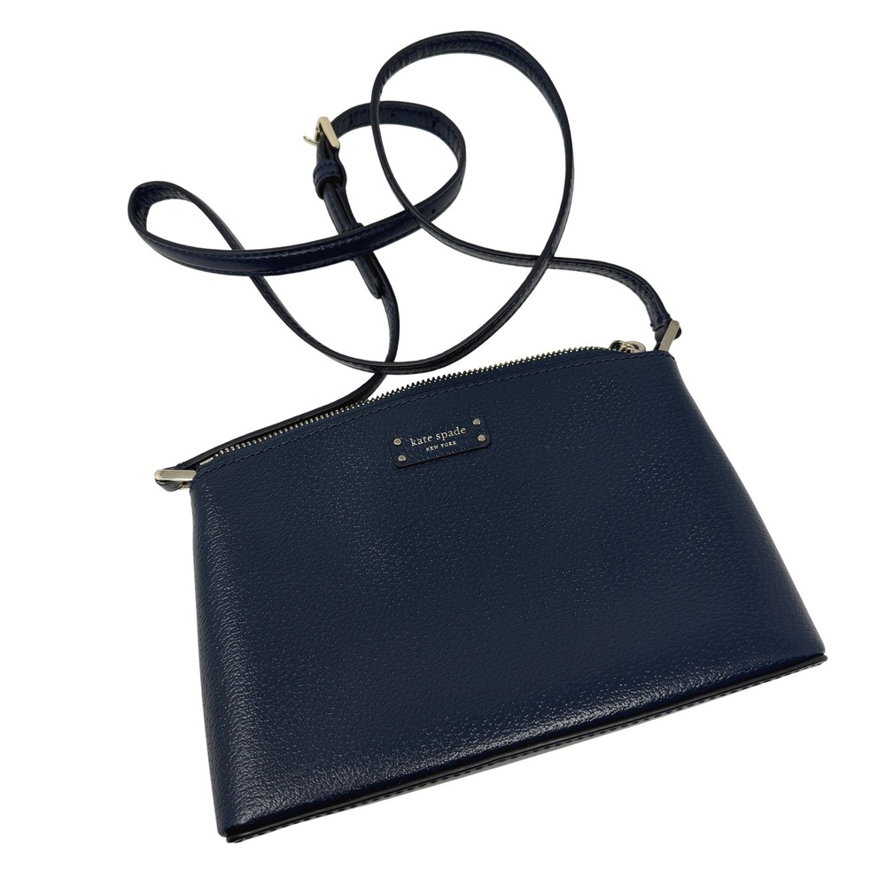 Kate Spade Crossbody Bag Womens Small Navy Blue Excellent Pebbled Leather Logo